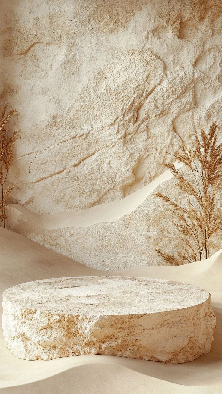 A limestone plinth resting in pale sand dunes